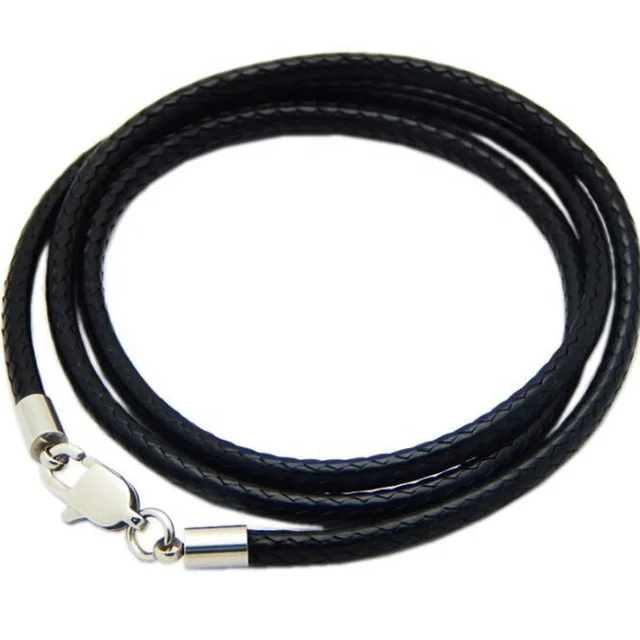 Yiwu Aceon Stainless Steel Various Diameter Soft Cord Rectangle Lobster Clasp Thick Wax Leather Necklace