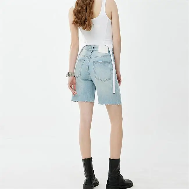 New high-waisted jeans Fashion raw edge denim shorts with casual riding pants