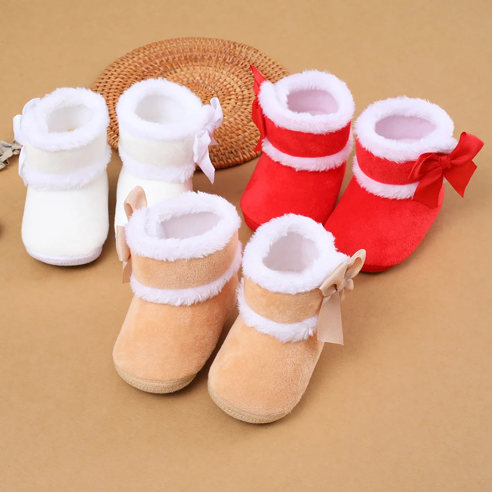 winter warm new born infant soft sole walking shoes white and colorful children soft toddler shoes