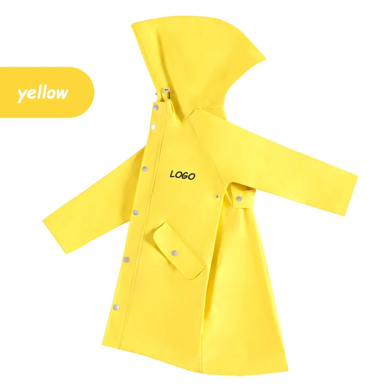 Custom Logo Kids Thick PU Leather Knitted Fabric Raincoat Waterproof Backpack Rain Jacket for Boys and Girls