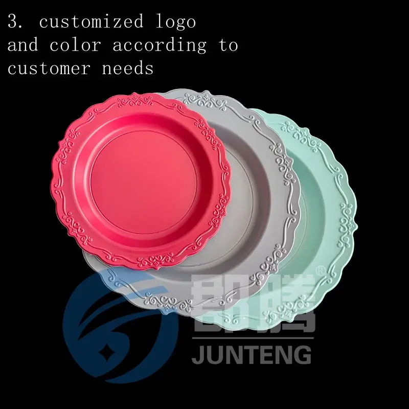 Manufacturer Customize Design Flower 10in Plate Disposable Pp Round Tray Food 250mm Plates Plastic Dinner Plate  Different Color