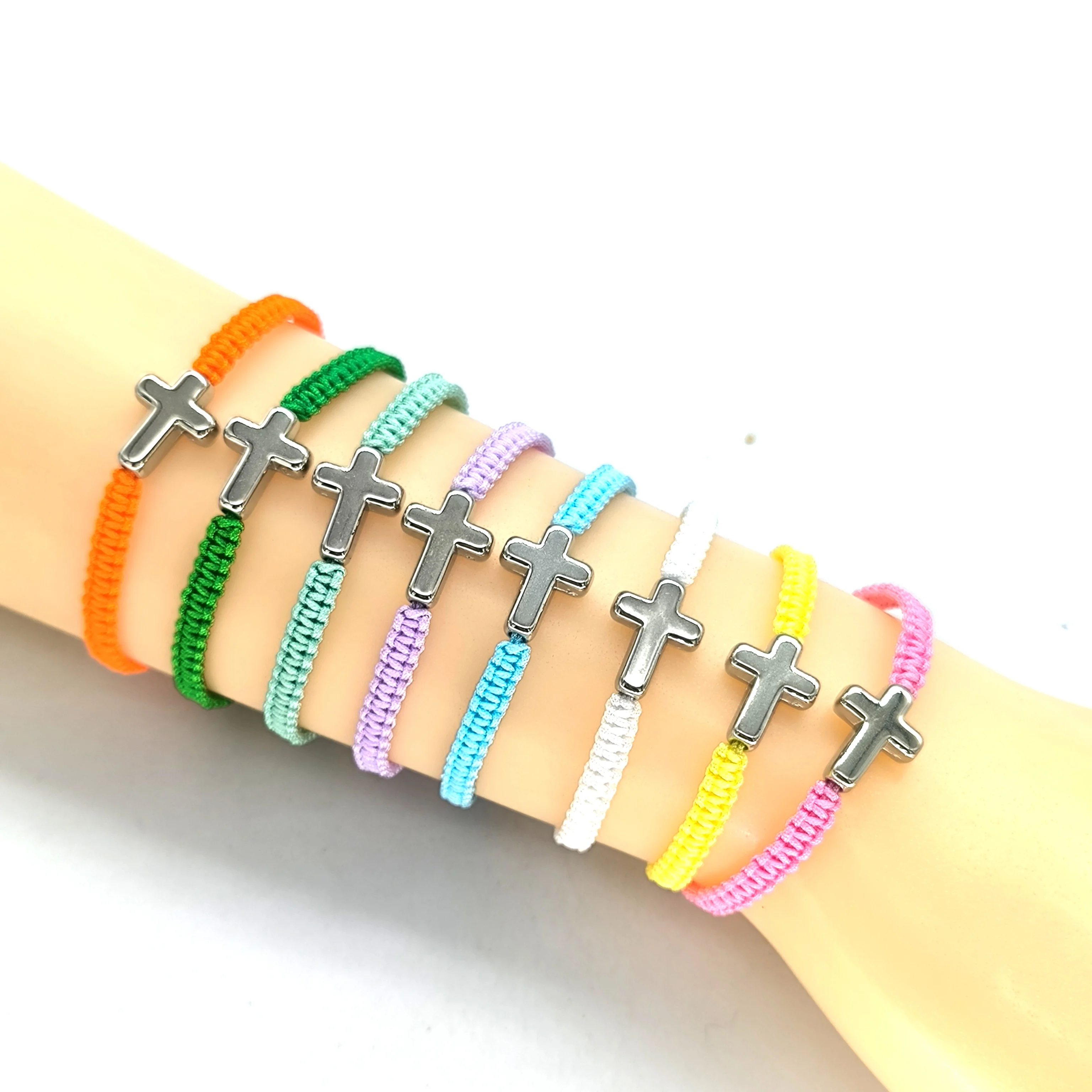 LC20240590 wholesale fashion handmade women men adjustable pink dainty red prayer rope string Jesus color cross bracelet