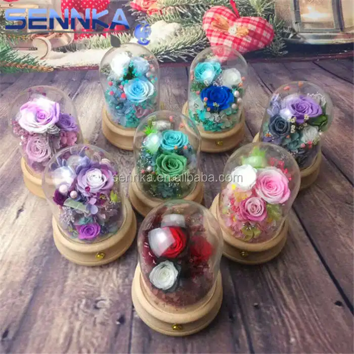 Luxury Shinning LED Preserved Rose Bluetooth MP3 Music Loudspeaker Box Eternal Rose Voice Box