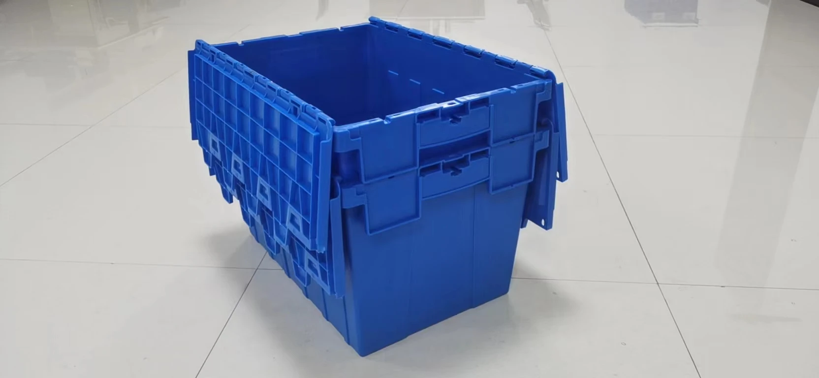 600x400 mm nesting logistic moving plastic storage attached lid containers