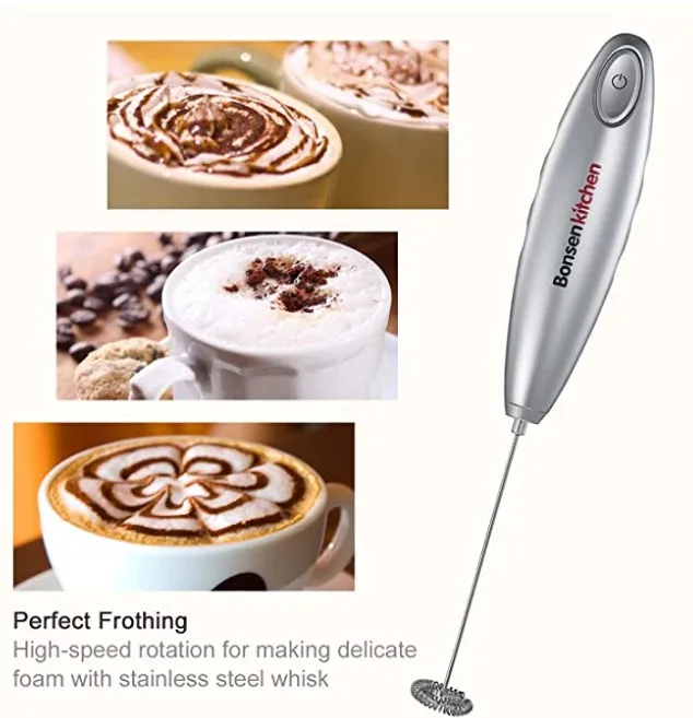 Electric Milk Frother, Automatic Milk Foam Maker for Bulletproof coffee, Matcha, Hot Chocolate Stainless Steel Whisk Battery
