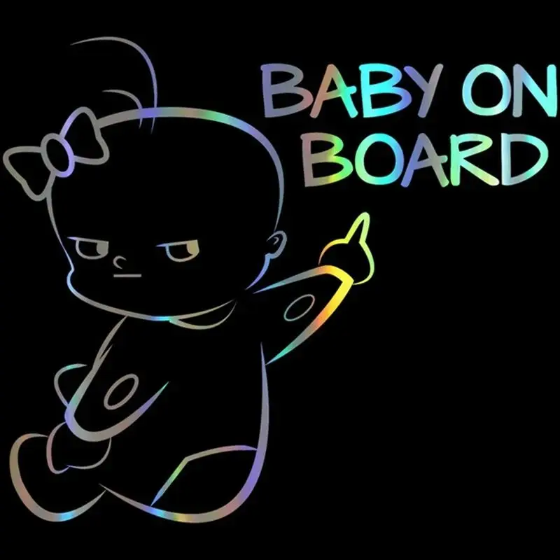 16*14cm Car Sticker Baby On Board Funny Car Decal Reflective Laser Vinyl Decoration Sticker Car Styling Black Silver Accessories