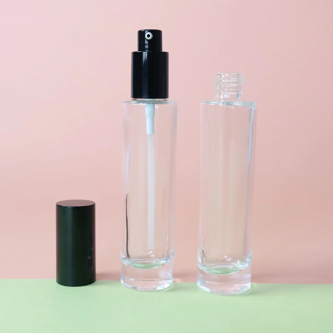 30ml 50ml Taller Cylinder Glass Bottle with 18/415 Serum Pump