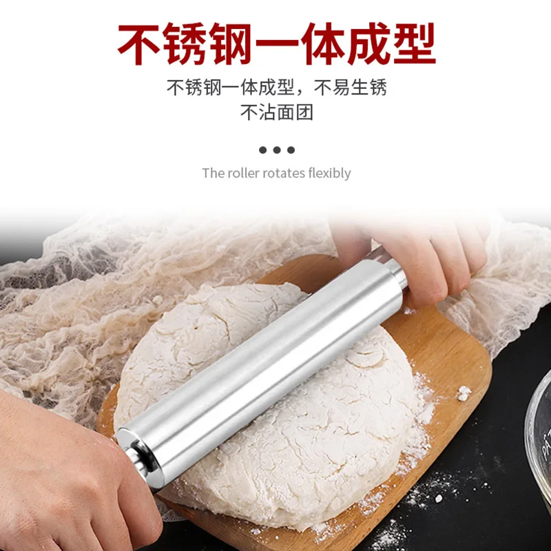 Baking Cookie Pizza Fondant Pie Crust Dough Pastry Stainless Steel Smooth Light Weight Non-Stick Roller Rolling Pin