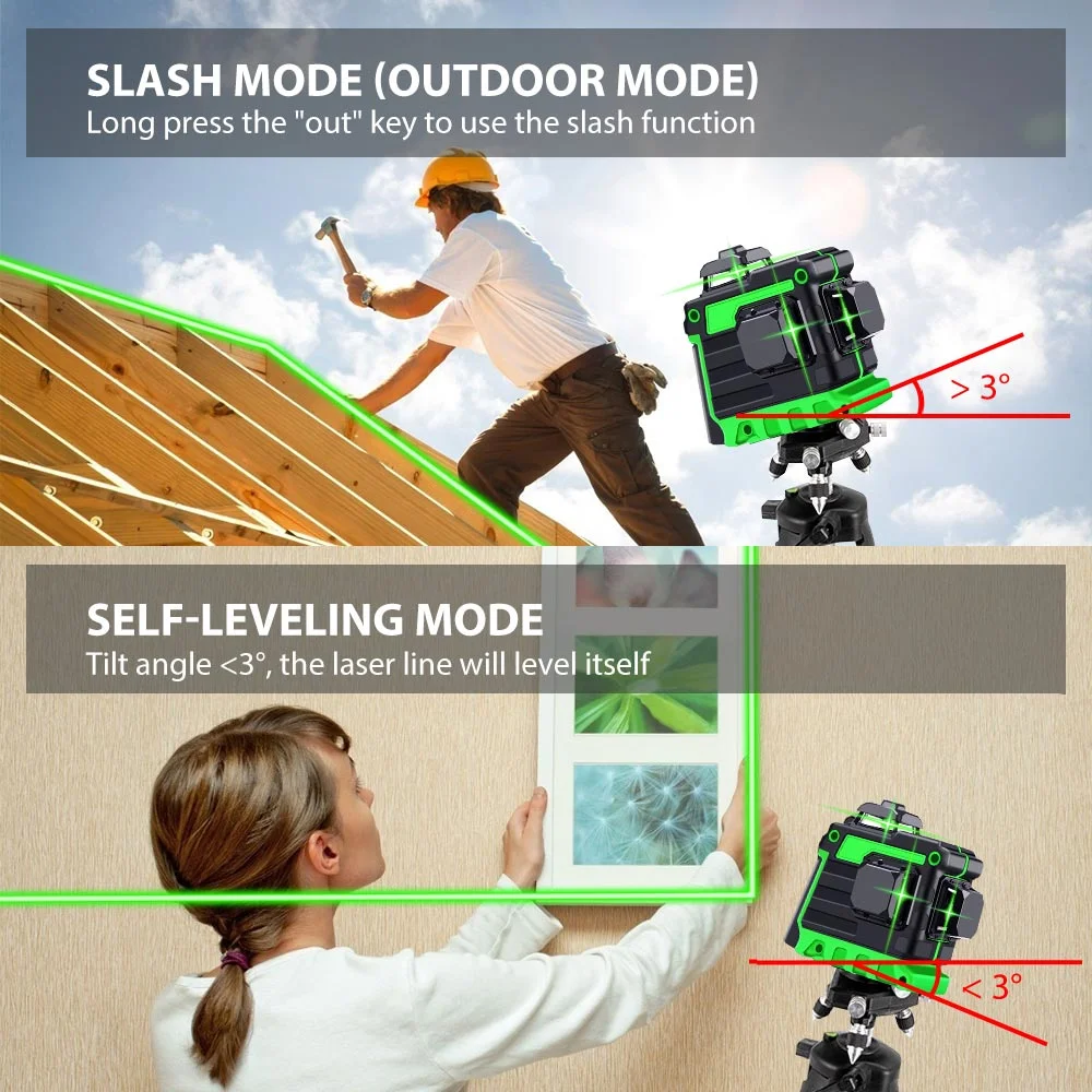 360 Self Leveling Rotary Laser Level 4D 16 Lines Horizontal&Vertical Cross Line Laser Surveying Measuring Tools