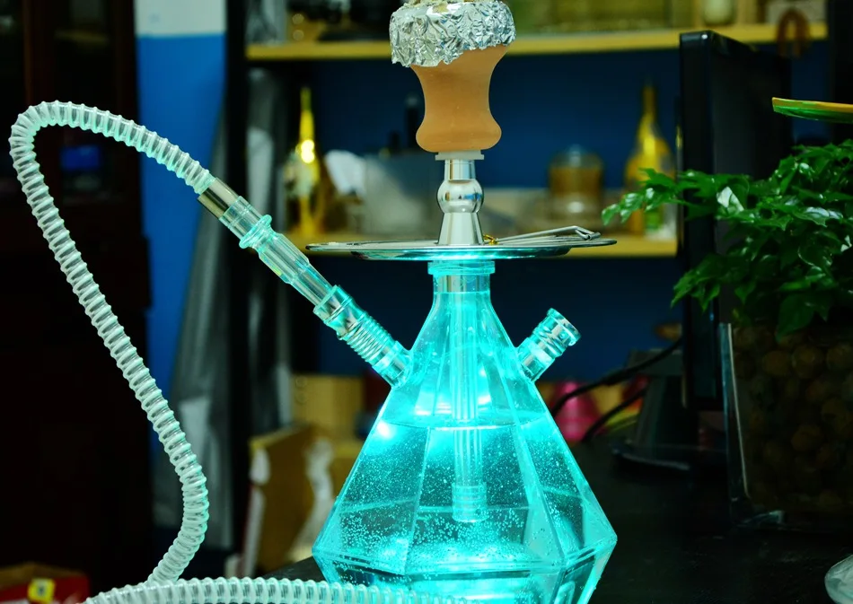 New Set Dual Hoses Hookah Cup Diamond Cube Ak47 Accessory Acrylic Hookah with Led Light Shisha Box Hookah Bowl Acrylic