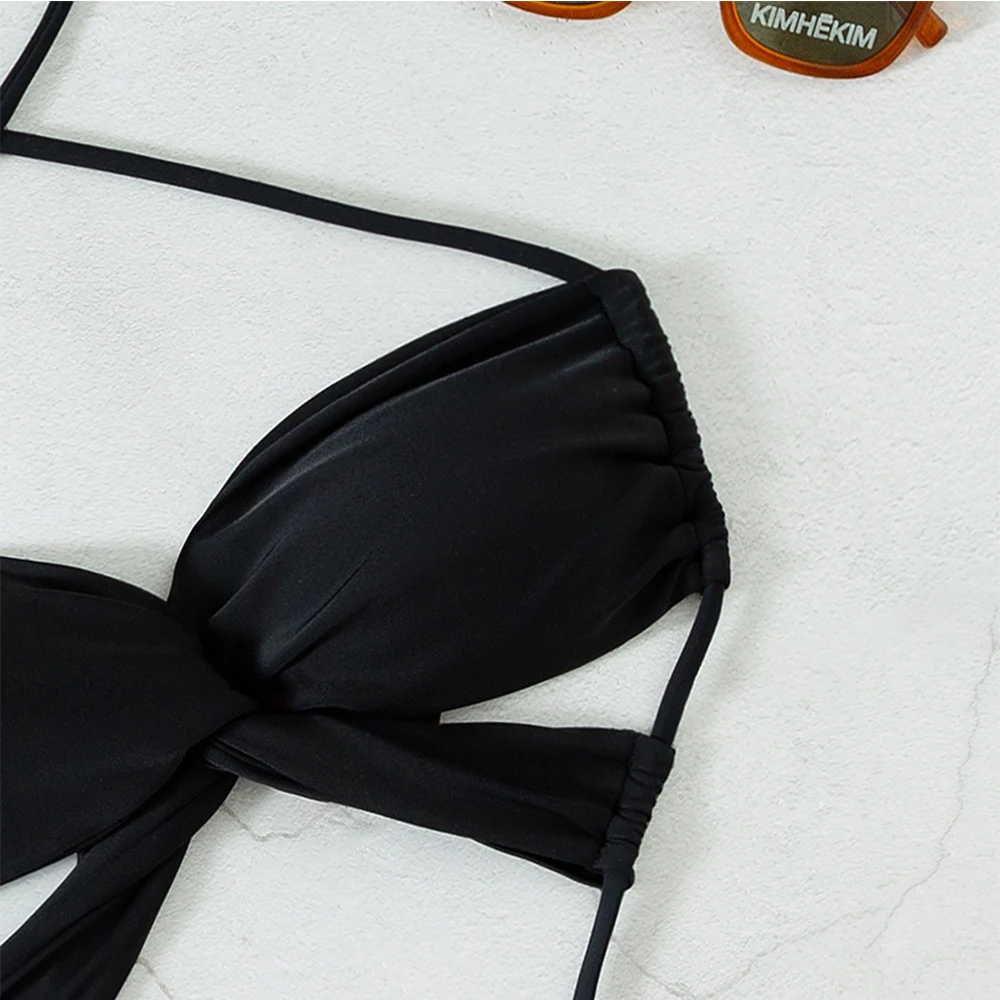 Skimpy Teen Bikini Swimwear For Girl Black Cross-Lacing Cut-Out One-Piece Swimsuit