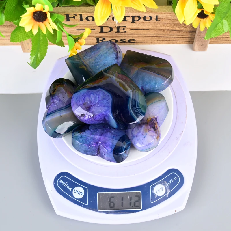 Hand Carved Natural Crystal Heart Palm Stone Purple Lace Agate With Druzy Heart For Healing