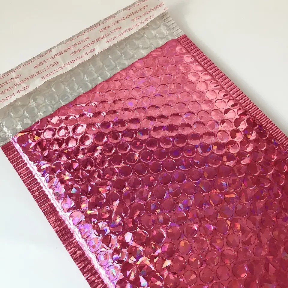 Custom Logo Thick Padded Envelope Shipping Bag 4x8 6x10 Iridescent Holographic Poly Bubble Mailer Metallic Packaging Bag
