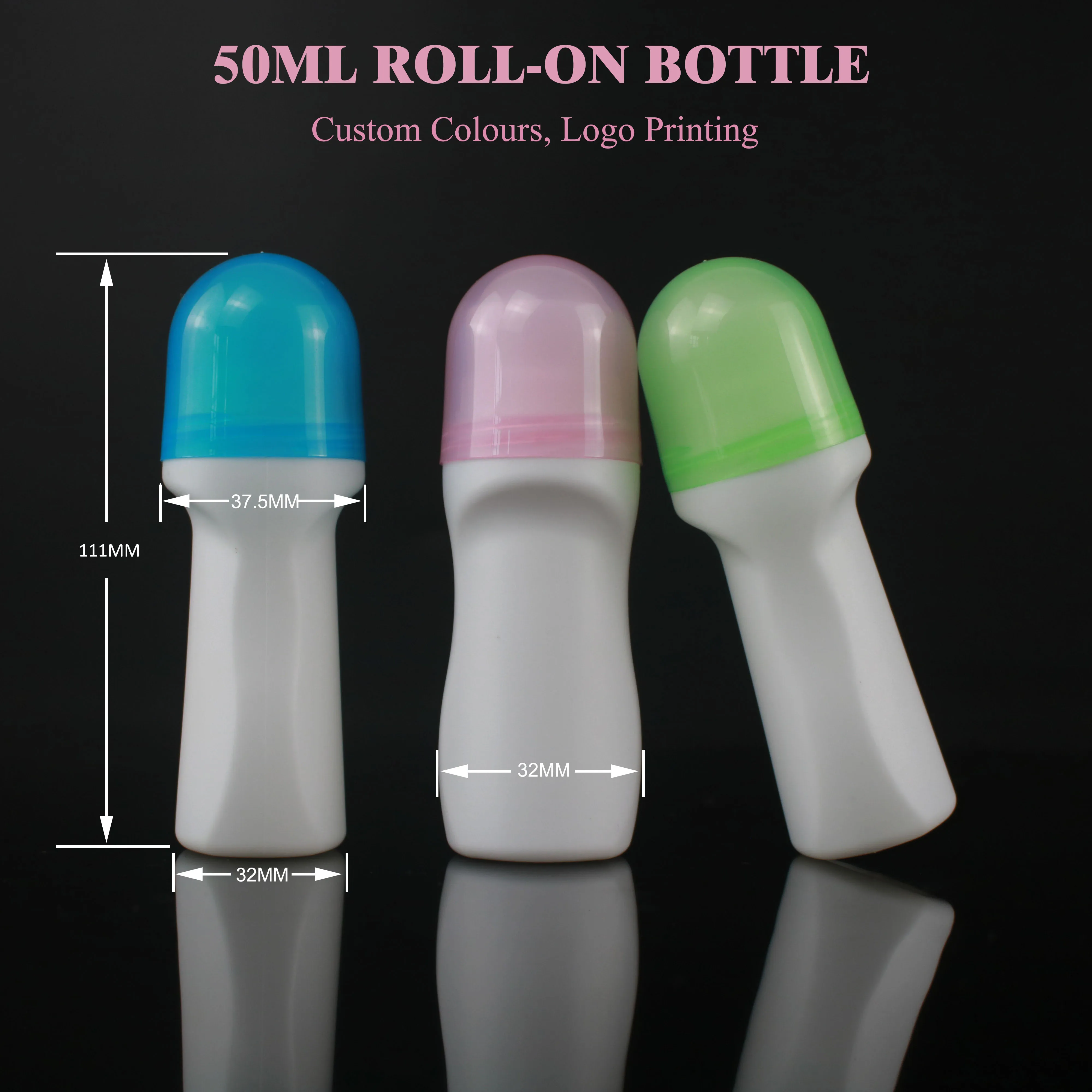 Roller Ball Deodorant Bottle HDPE Plastic 50ml Custom PE Screen Printing Roll on Personal Care HDPE Bottle / PP Cover 10000pcs