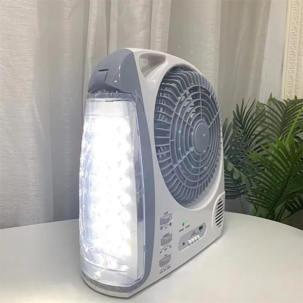 Wholesale Home Electric Portable Small Rechargeable Solar Fan with Battery and LED Light FM Radio Speaker Mini
