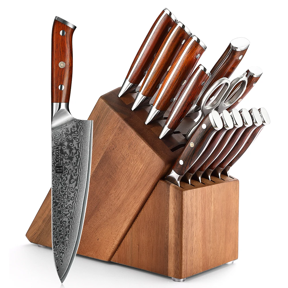 XINZUO Hot Sale 15 pcs Knife Sets Professional 67 Layers Damascus Steel Carbon Steel Kitchen Chef Knives Set with Accessories
