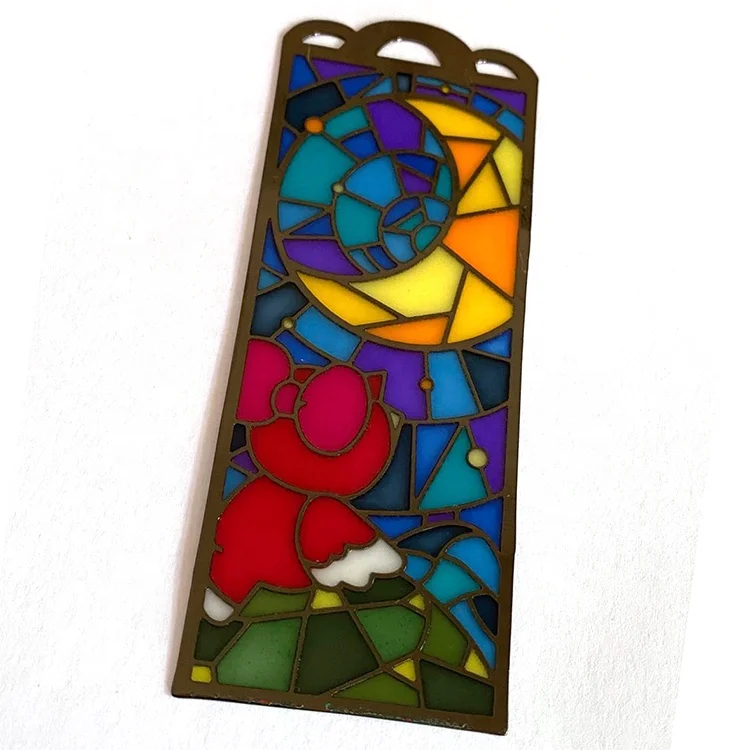 custom own  logo metal etching high quality transparent  enamel bookmark