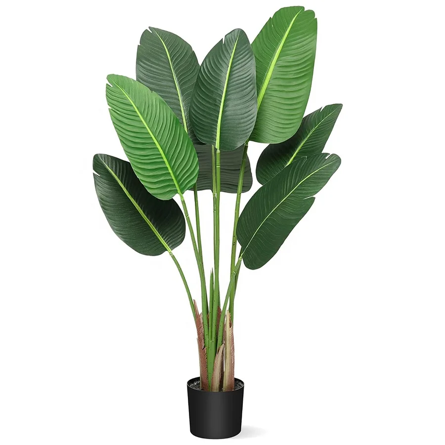 UV resistant indoor outdoor plastic fake plant online sales 80cm 7 leaves home decor bonsai artificial silk cloth banana potted
