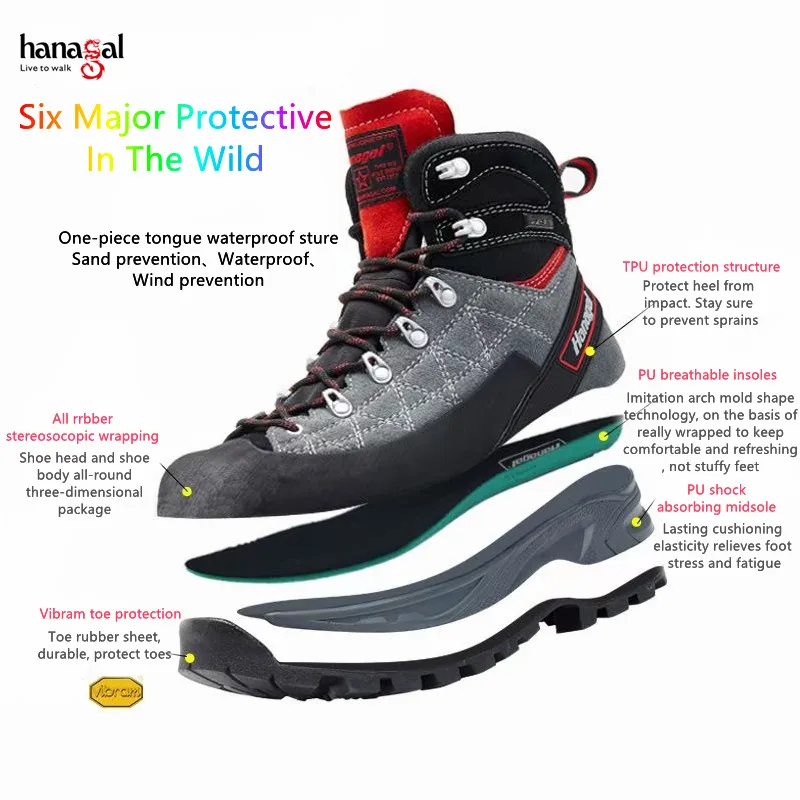 Hanagal 13336 Suede Leather Sympatex Waterproof Wear Resistance Rock High Mountain Trekking Breathable Hiking shoes boots