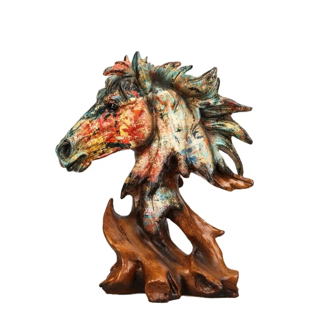 2021 factory price unique design resin craft sculpture in decor modern art animals head figurines abstract horse home decoration