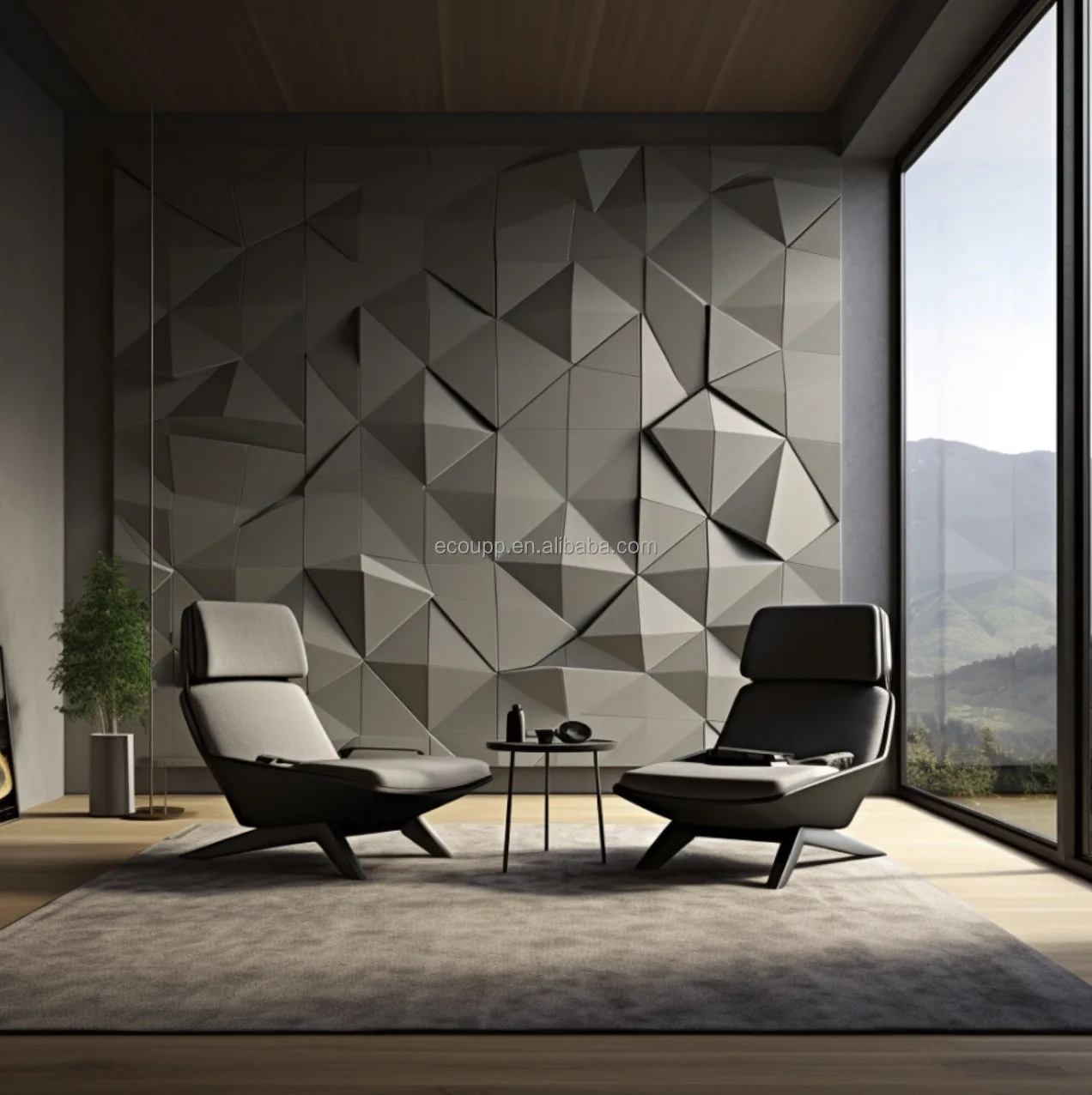 ECOUPP Factory Price Surface Smooth 3d Prismatic Ceiling Polyester Decorative Acoustic Wall Panel 9mm