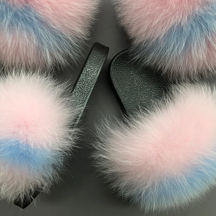 
Fluffy big child fur slides fox fur slides and purse for kids 