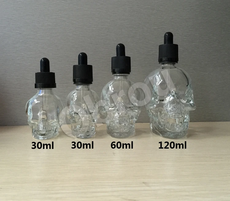 30ml Black liquid skull bottle glass essential oil dropper bottles