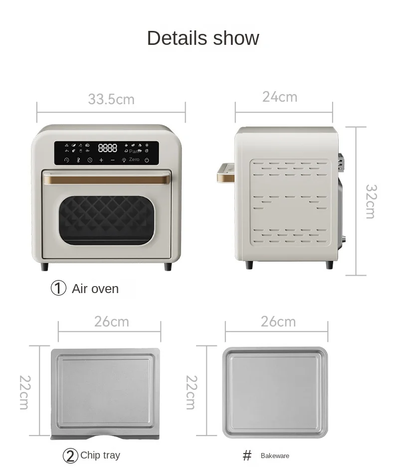 15L stainless steel smart digital glass electric healthy large capacity led ovens cooking air fryers