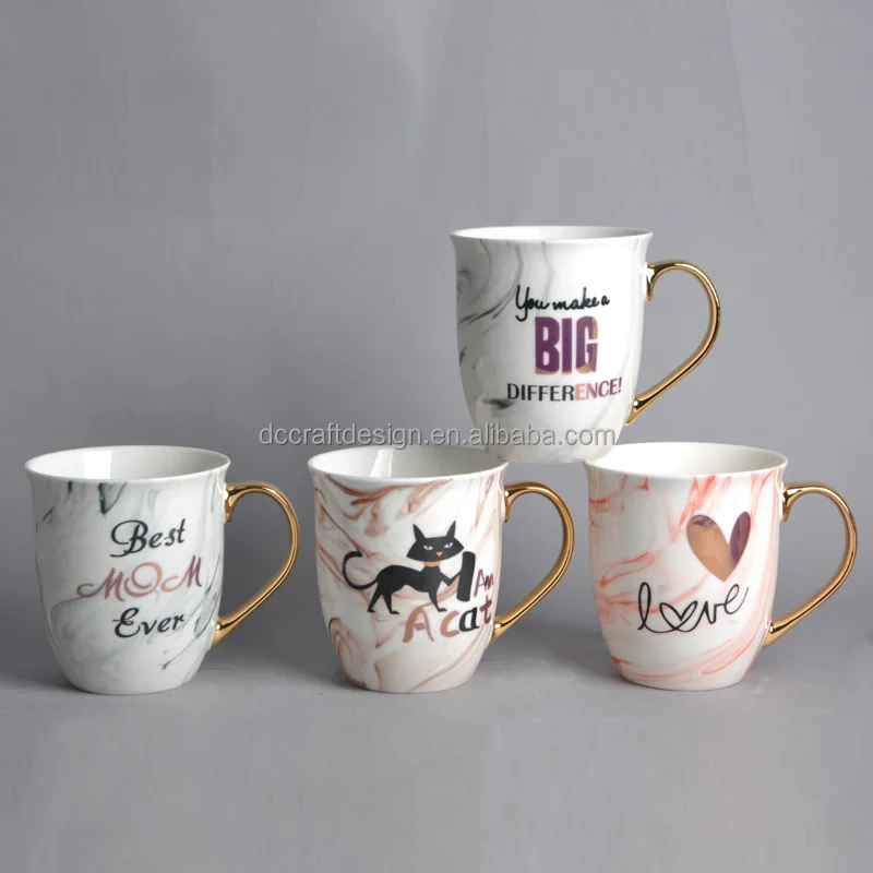 Custom Ceramic Gold Hand Printed Coffee Cup Stoneware Printed Mugs 500ml