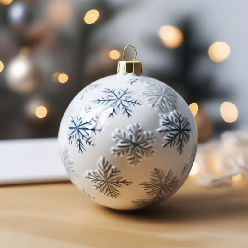 wholesale handwork snowflake emboss christmas hanging decor bauble custom unique christmas Tree ceramic ball ornaments