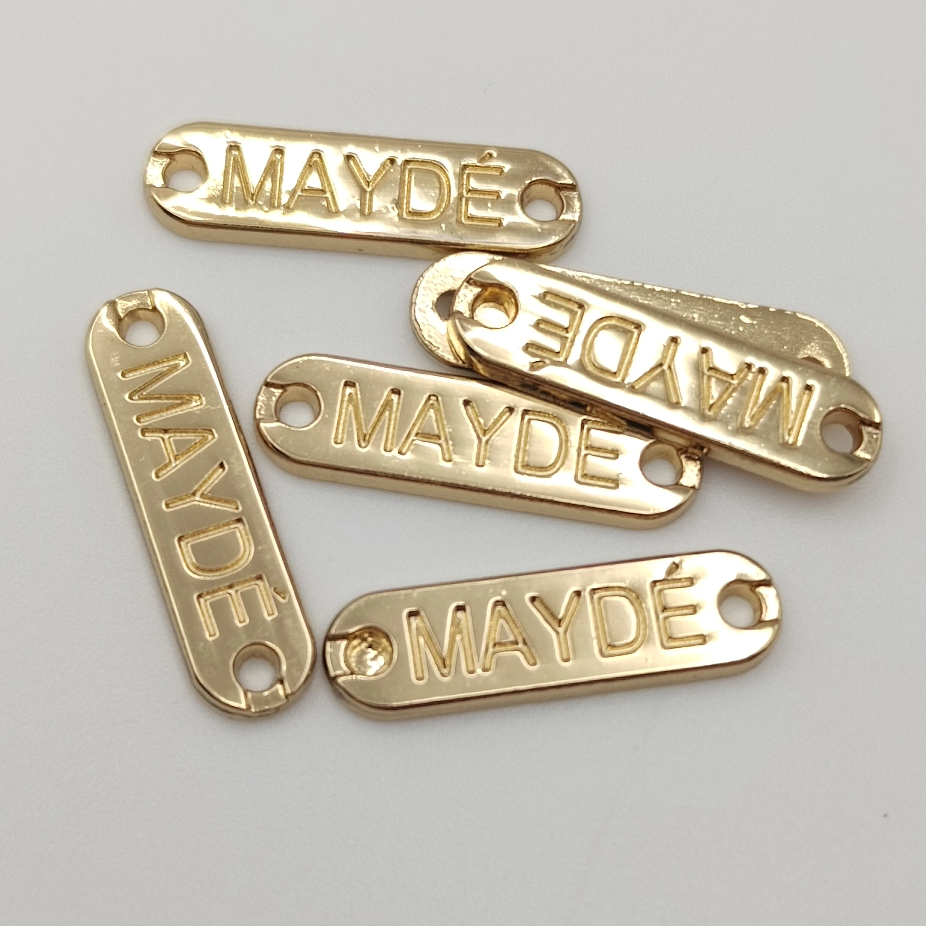 Clothing Hardware Accessories Nickel 2 Hole Sew Metal Label Custom Swimwear Logo Golden Metal Clothing Labels