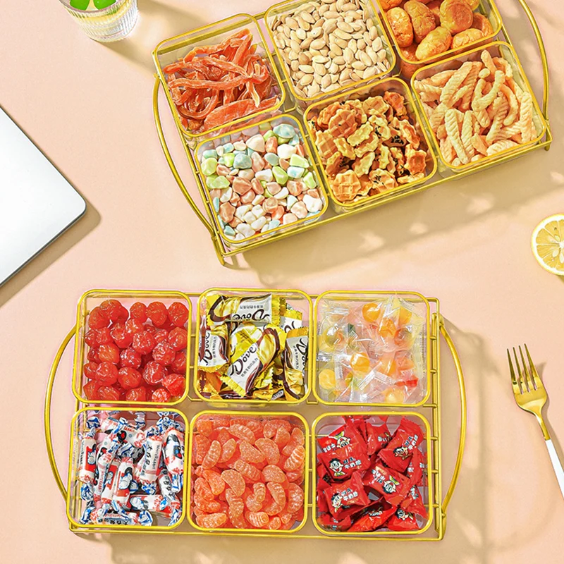European and American style Dried Fruit Candy Snacks plastics Storage box Gift serving dishes set With metal frame