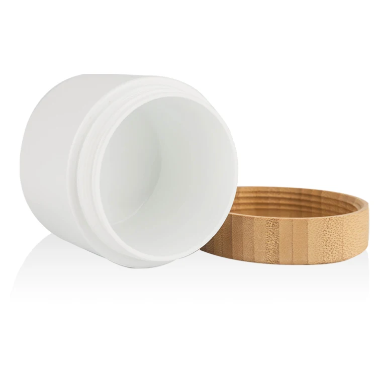luxury 150g white bamboo plastic jar with bamboo lid plastic jar with bamboo cap