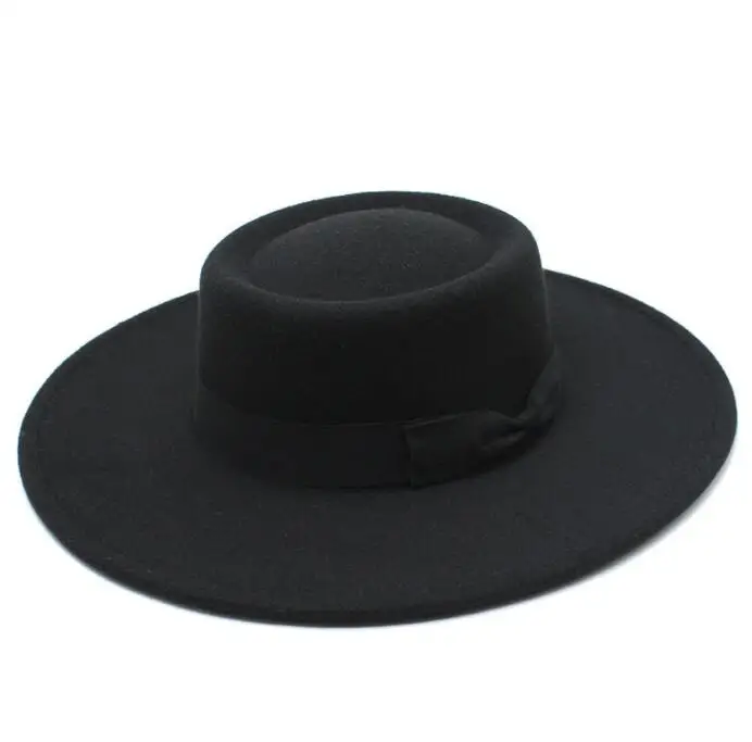 Woolen Men Women Flat Top Fedora cap