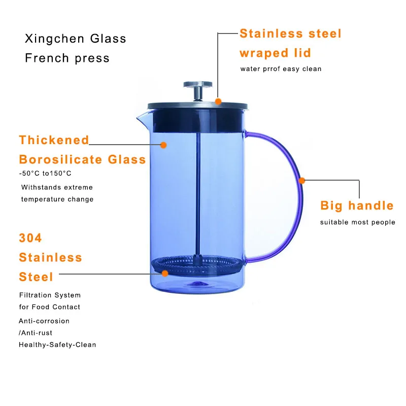 coffee maker custom logo glass french coffee press
