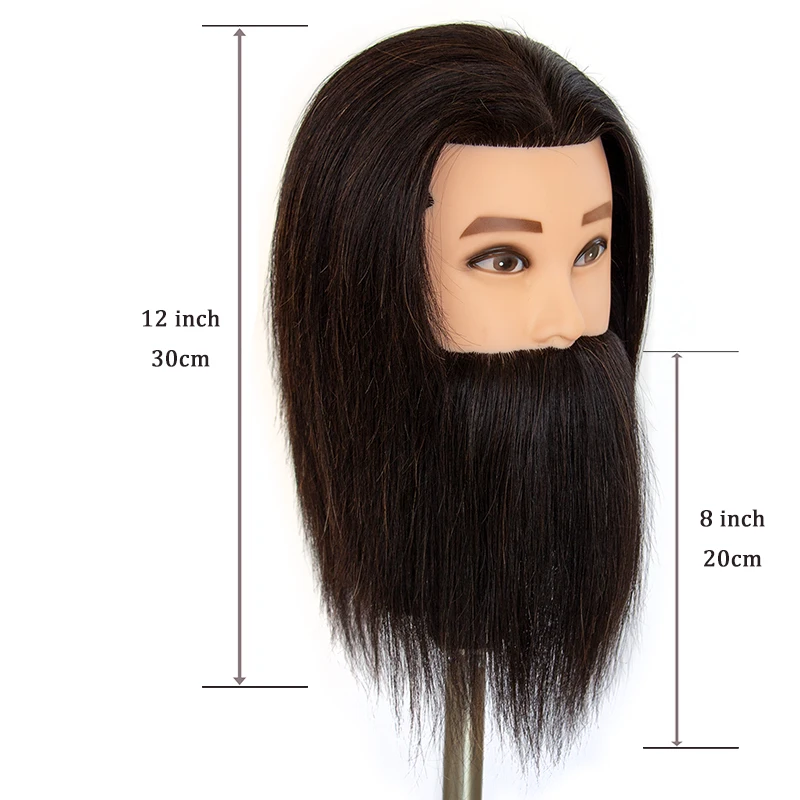 New Arrival Men Training Head with 12 Inch Hair and 8 Inch Beard for Barber Cutting Practice Male Mannequin Head with Beard