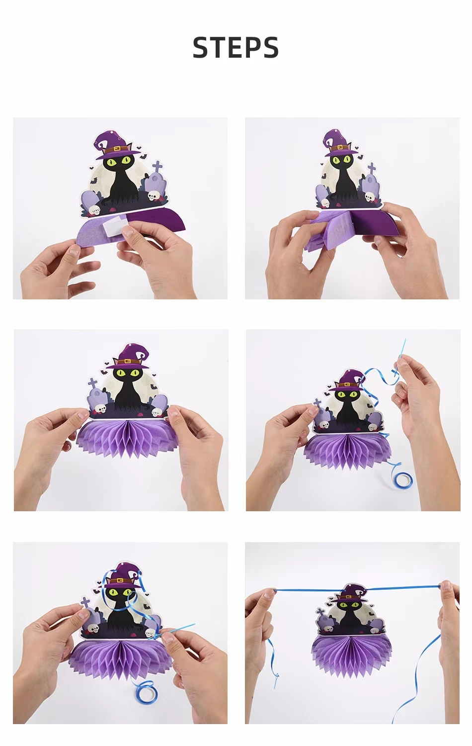 Halloween Honeycomb Table Centerpieces Paper Fans Pumpkin Skull Ghost Cat Tombstone Elements Table Centerpiece for Birthday