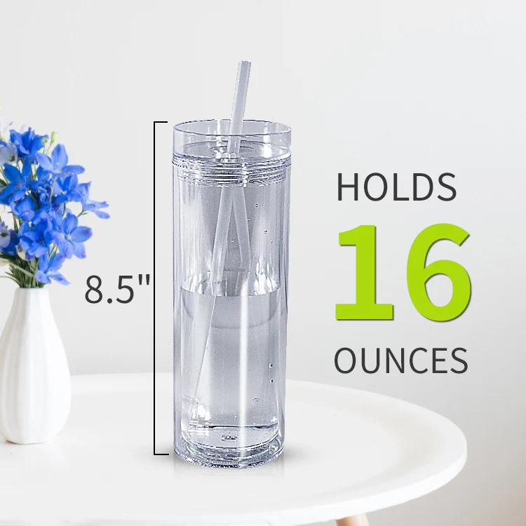 USA Warehouse 16 Oz Plastic Double Walled Tumbler Clear Wholesale Acrylic Tumbler Drinking Cups with Lid and Straw