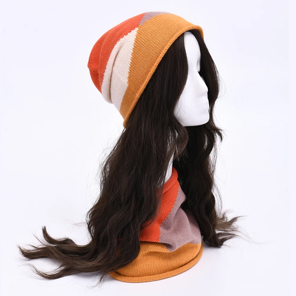 High Quality Wholesale Beanie Scarf Two Pieces Set Luxury Plain Women Warm Cashmere Wool Knitted Winter Hat Scarf Beanies Set