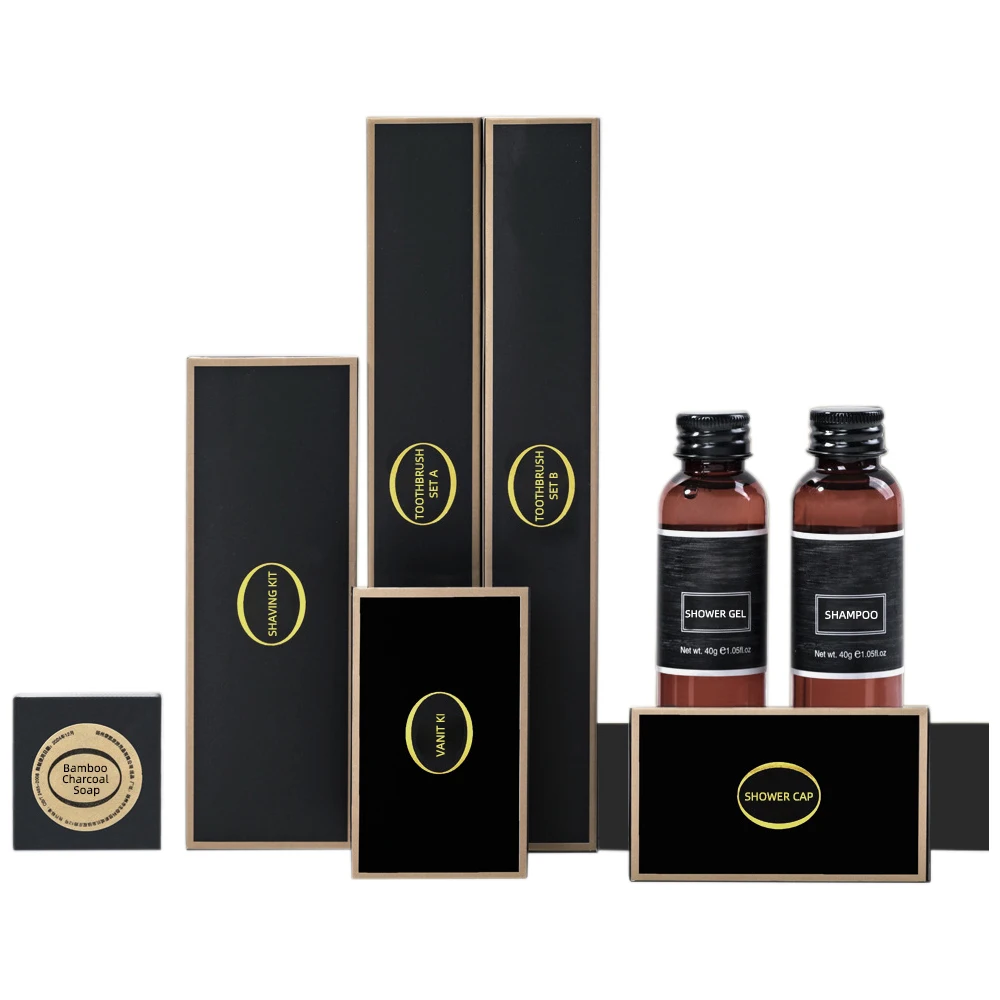Custom Logo Travel Size Hotel Toiletry Kit Packaging Amenity Hotel Amenities Set Luxury Bathroom Toiletries Hotel Supplies