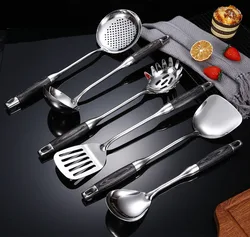 High Quality Luxury Black Gold Matt Utensils Kitchen Set Cooking Utensil For Cooking With Rotating Holder