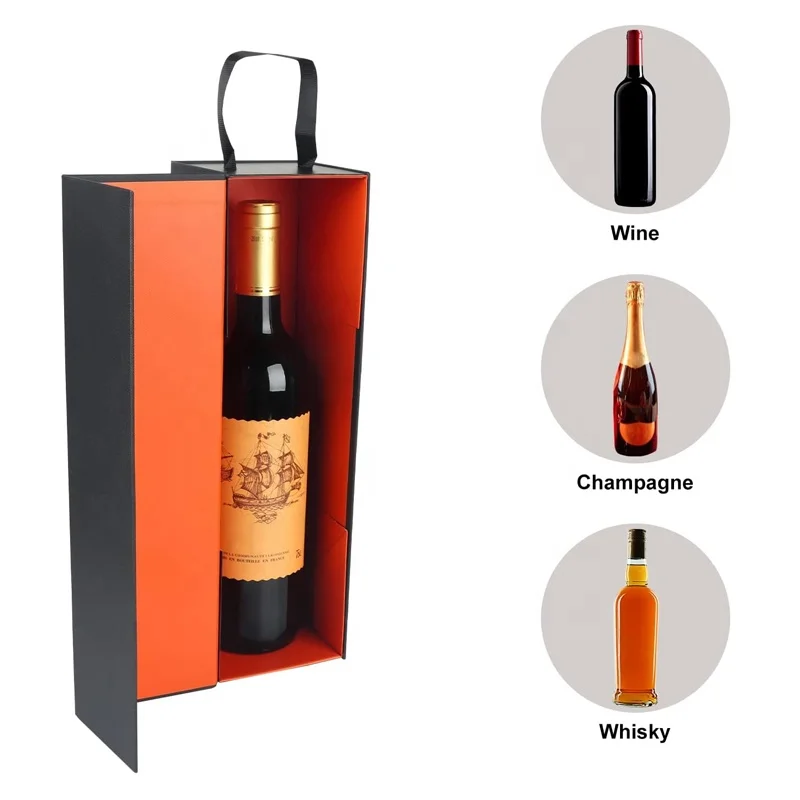 Custom recyclable black Rigid Cardboard Liquor Packaging Boxes Champagne Whisky Red Wine magnetic foldable Paper Gift Box