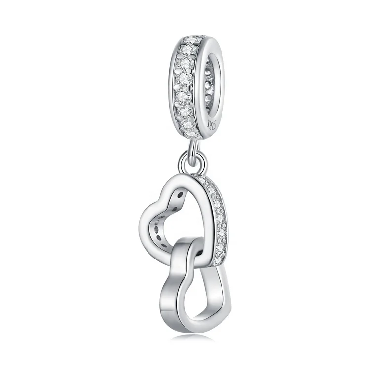 custom pan bangle moissanite princess dora style charm valentine designer inspired 925 silver antique double heart charms