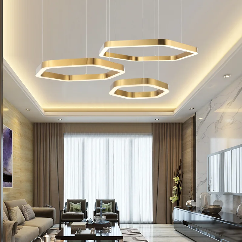 Modern Design Indoor Decoration Fixture Hotel Villa Luxury LED Ring Acrylic Iron Pendant Light