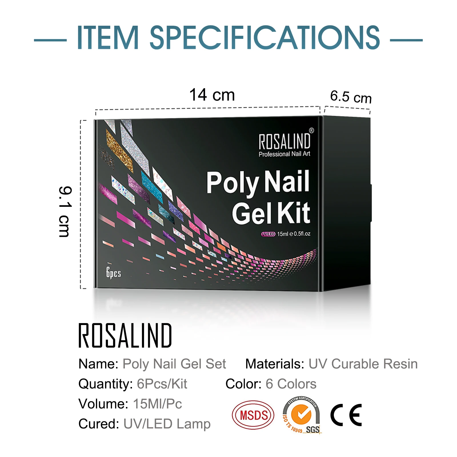 ROSALIND nail art salon oem custom logo 6pcs poly nail gel sets long lasting manicure starter gel polish kits for nail extension