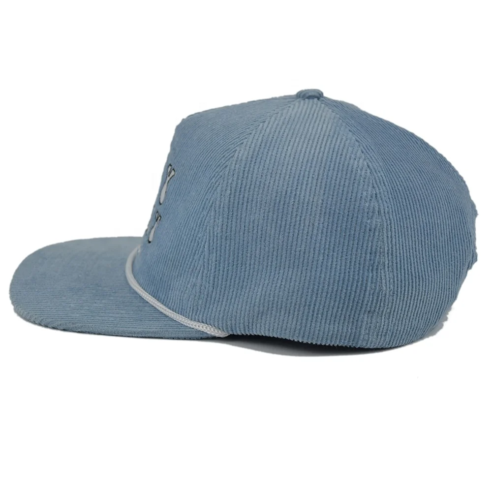 Customized Patch Logo Custom Corduroy Hip Hop Plain Baseball Hat 100% Cotton 5 Panel Gorras Snapback Cap With Rope