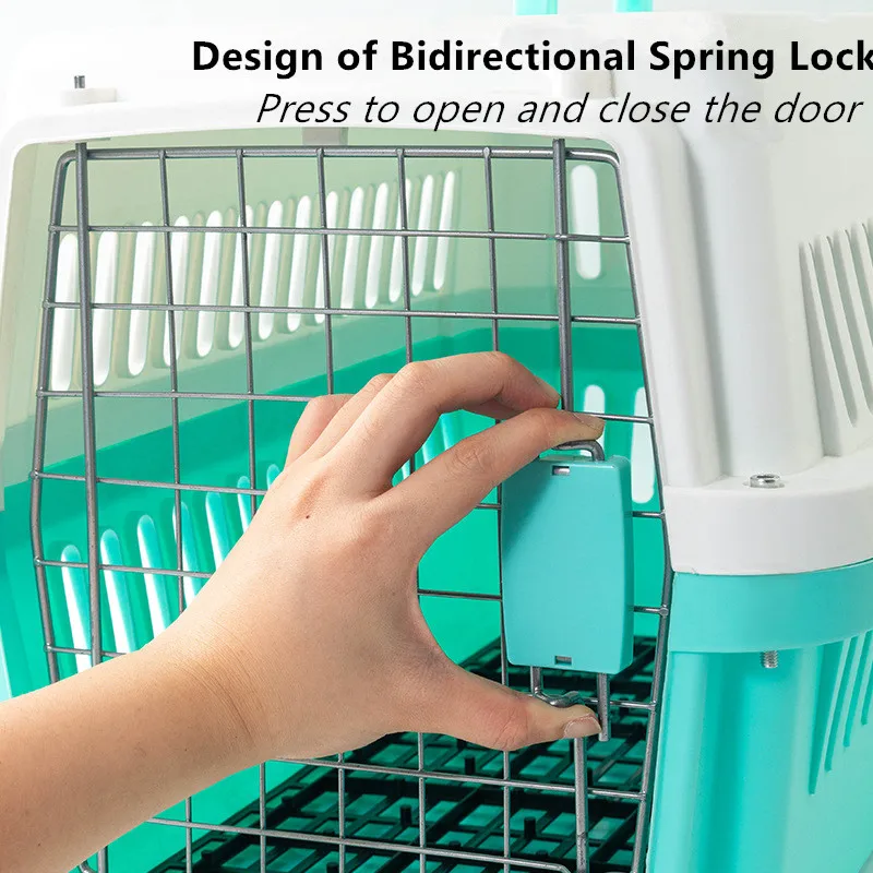 Small Plastic Pet Air Box with Rolling Iron Wire Door Breathable Pet Carriers Cat Carriers Small Animals Dog Cages Pet Travel