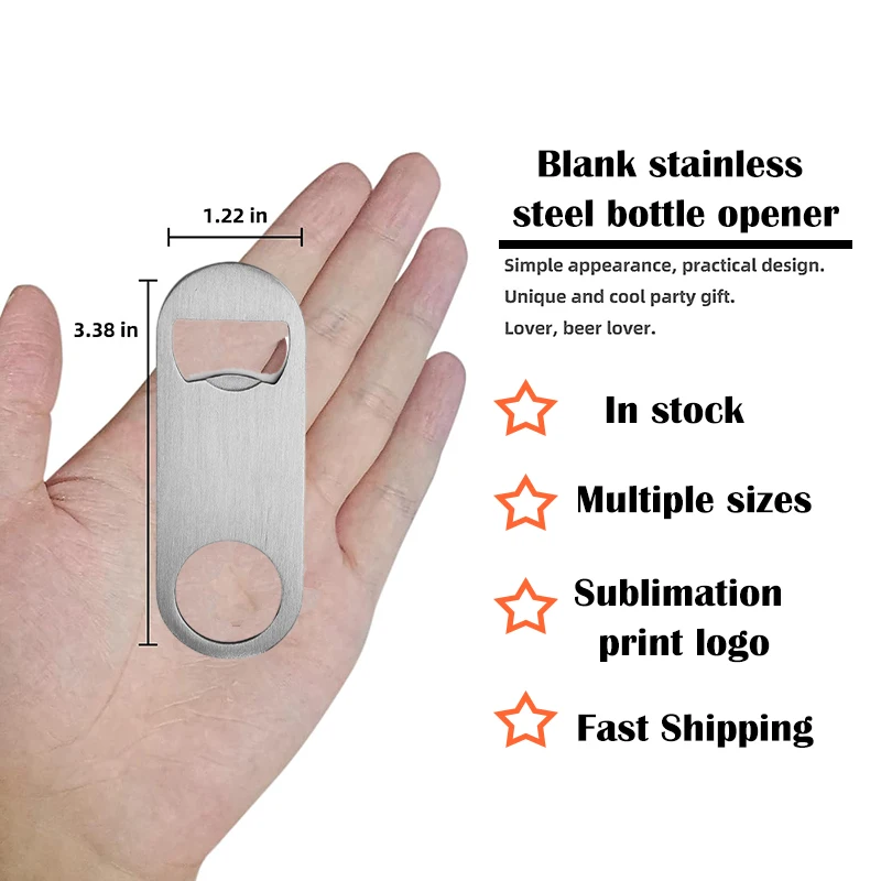Manufacturer Customized Blank Flat Beer Opener Custom Logo Sublimation Bar Wine Opener Stainless Steel Bottle Opener