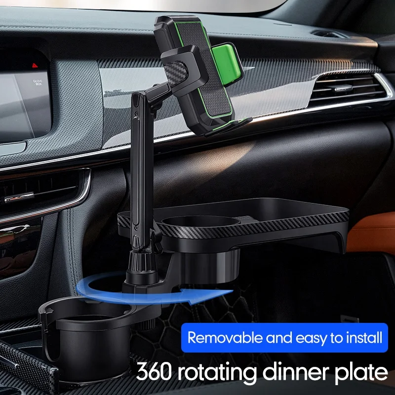 4 in 1 360 rotating ABS car drink cup holder with food tray expandable base car tray cup holder with mobile phone holder