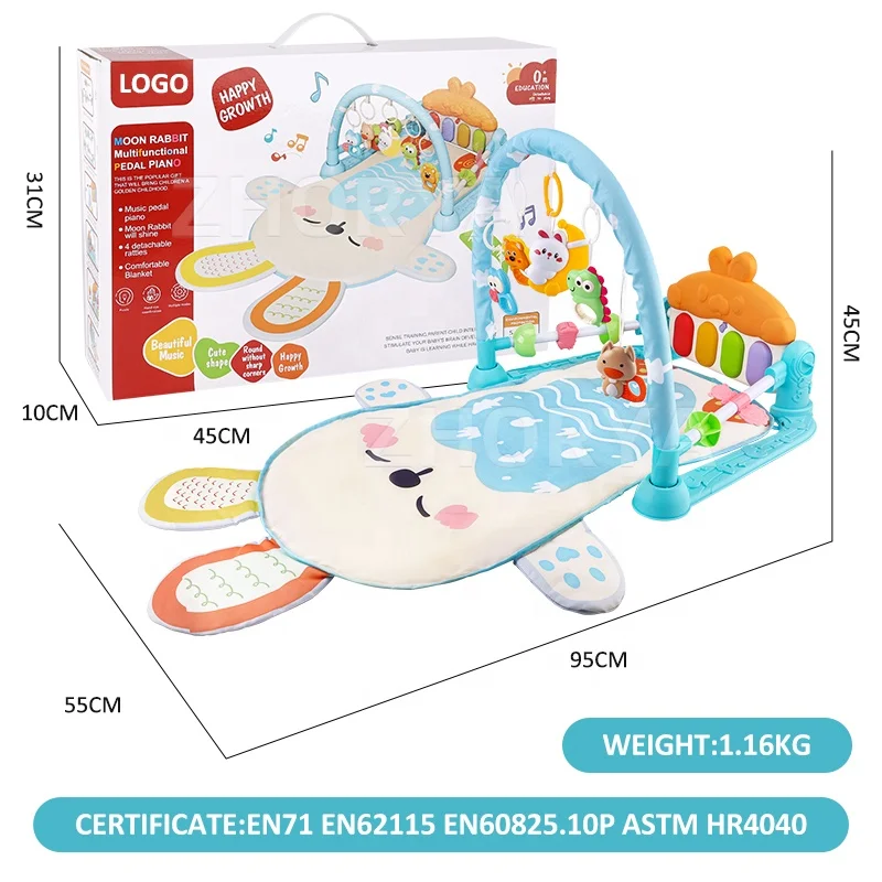 Zhorya multifunction musical activity play gym mat early educational rabbit shape baby piano crawling mat